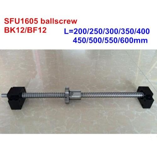 SFU1605 200 250 300 350 400 450 500 550 600mm ballscrew + BK12/BF12 CNC parts