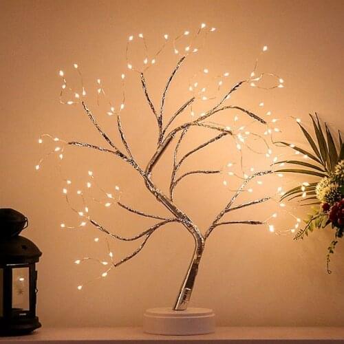 108 LED USB Table Lamp Battery Operated Copper Wire Tree Branch Warm White Night Lights for Kids' Bedroom Festival Indoor Decor