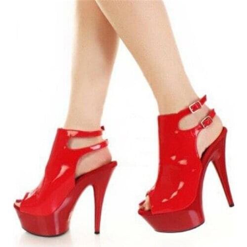Sexy and fun shoes for women, 15cm stiletto sandals, belt buckle heels 6in model platform runway sandals