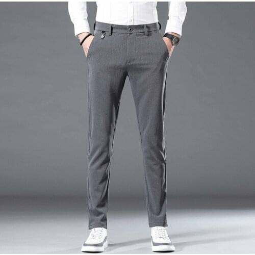 2021 spring autumn fashion high quality mens slim casual stretch trousers mens solid color business suit trousers pencil pants
