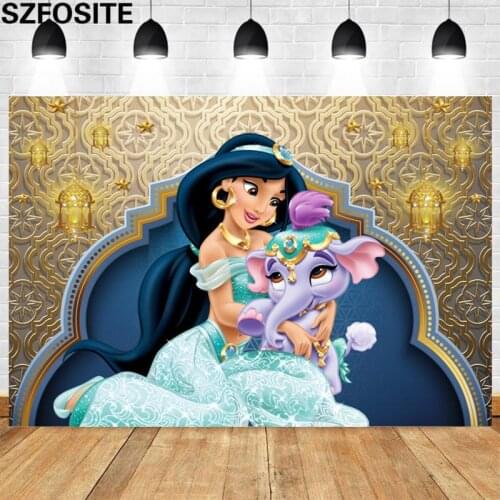 Cartoon Little Elephant Golden Pattern Background Princess Picture Girl Birthday Party Decorated Photography Photo Vinyl Banner