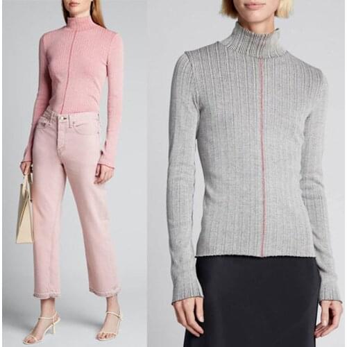 High-quality Texture Half-high Neck Three-dimensional Striped Bottoming Shirt T-shirt