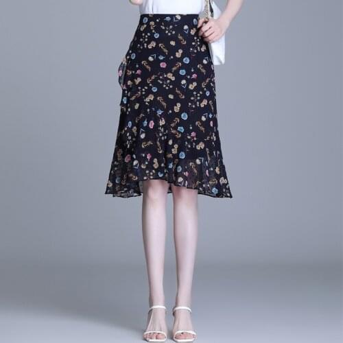 High Waist Floral Bodycon Skirt for Women 2021 Summer Elegant Vintage Slim Casual Knee-length Fishtail Skirts 0176