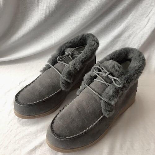 Womens Ankle Boots Winter Suede-leather Fur Warm Shoes Fashion Lace-up Snow Boot for Women Flat Loafers Chunky Footwear Classic