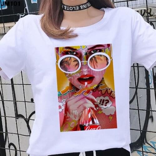 Womens T-shirts Tops Art Colorful Girls Casual Printed T Shirts Harajuku Short Sleeve Lady Tshirts Fashion White Female Tee