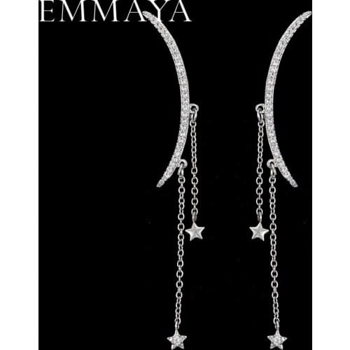 EMMAYA AAA Cz Crystal Pendant Moon Star Drop Chain Earrings for Women brinco