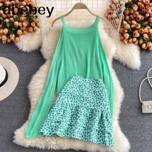 2021 New Summer Temperament O-Neck long sleeve off shoulder T-Shirt Top + Ruffles high waist print short Skirt 2-piece set