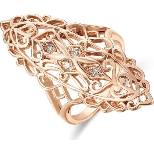 Fashion Jewelry Women 585 Gold Color Rings White Stone Leaf Shaped Wedding Long Wide Jewelry Rings 36X16mm