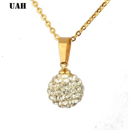 UAH Women Stainless steel Necklaces Pendants Crystal Ball Necklace Chain Choker Necklaces Collier Femme
