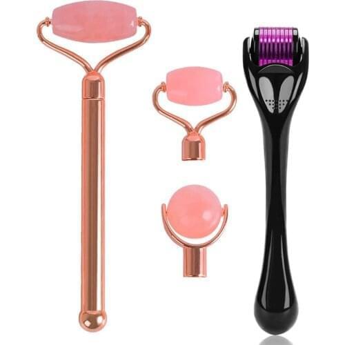 3 In 1 Jade Face Roller Slimming Face Massage Lifting Eye Neck Body Treatment Skin Care Tool Natural Rose Quartz Jade Roller