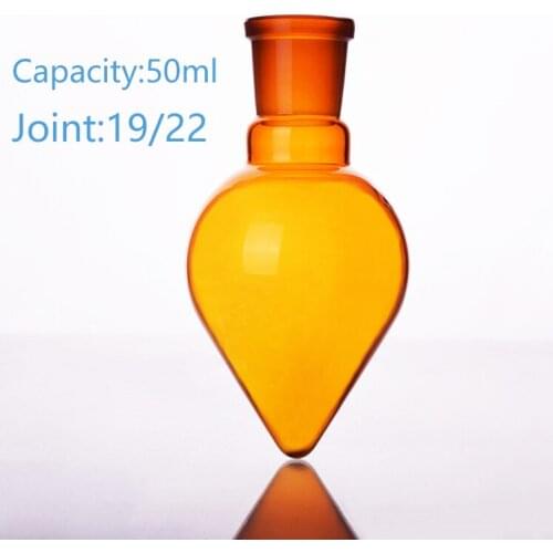 Brown pear-shaped flask,Capacity 50ml,Joint 19/22,Brown heart-shaped flasks,Brown coarse heart-shaped grinding bottles
