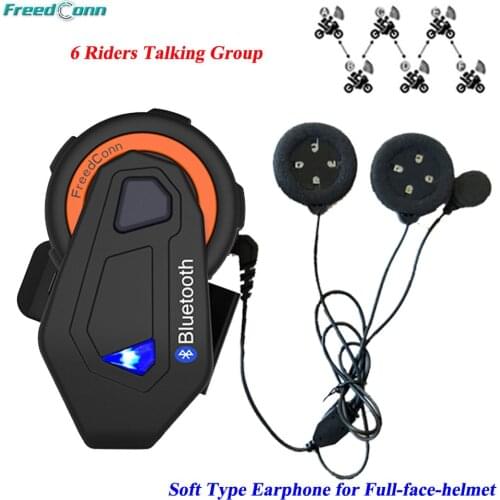 FreedConn T-MAX Intercom Motorcycle Helmet 6 Riders Group Intercom Headset Bluetooth Walkie-talkie Interphone with Soft Earphone
