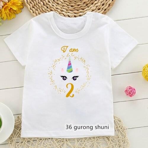 I am 2 3 Birthday Gift Kawaii Unicorn Graphic Print T Shirts Girls T-Shirts Kids Clothes Children Clothing Summer Tops