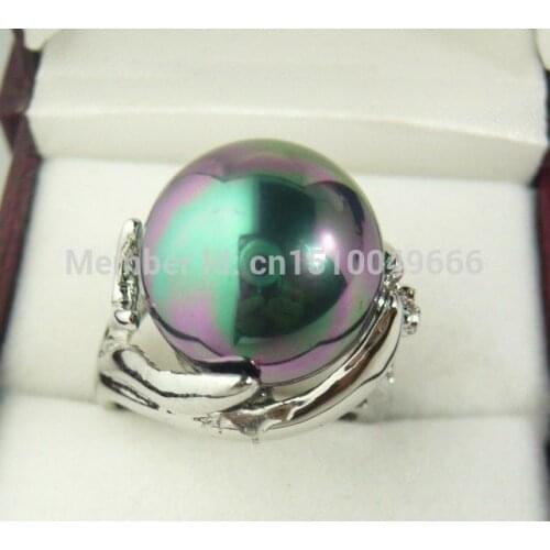 GOOD SHIP >>>Charming 14mm white gray black red yellow red shell pearl ring