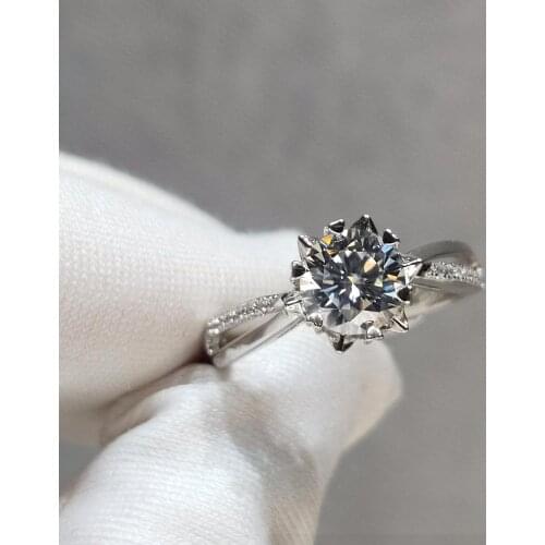 925 Silver 1 ct Diamond Test Past D Color Moissanite Ring Brilliant Cut VVS1 Round Gemstone Snowflake Ring Adjustable Jewelry