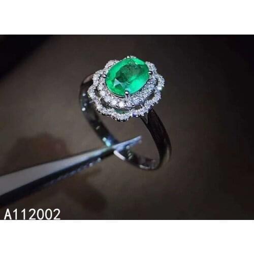 KJJEAXCMY fine jewelry natural Emerald 925 sterling silver new adjustable gemstone women ring support test beautiful noble