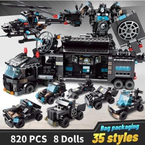 City Police Swat Team Constructor Military Technical Building Blocks Car Deformation Robot Playmobiled Toy For Children