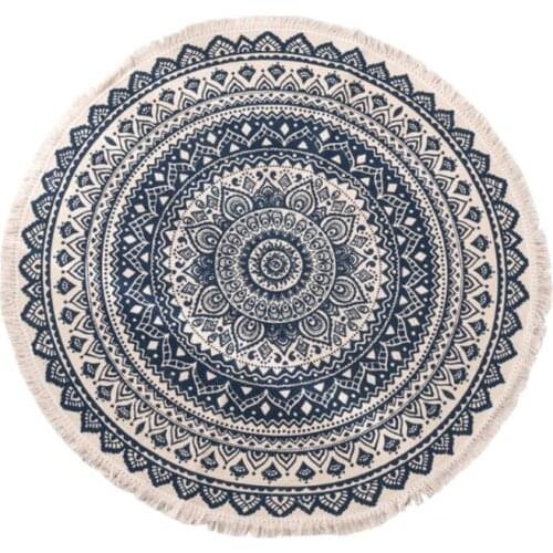 Round Morocco Rug Boho Style Tassel Cotton Fabric Carpet Mat Door Blanket Decor