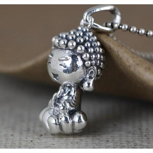 BOCAI New pure S925 silver woman pendant retro fashion cartoon little Buddha literary clavicle chain pendant