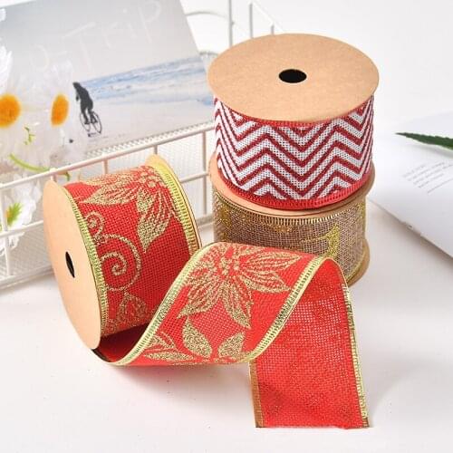 2Yards 5CM Christmas Imitation Hemp Ribbons Polyester Ribbon Bronzing Ribbon Printed Decorative DIY Sewing Fabric 2020 New