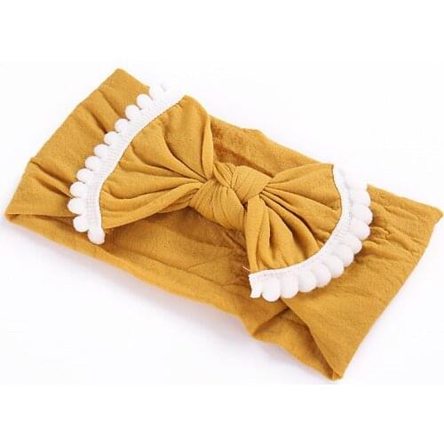 Fashion Newborn Baby Pomp Pomp Trim Nylon Headbands Soft Stretch Elastic Bows Nylon Head Bands Toddlers Girls Cotton Head Wraps