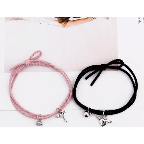 Fashion Heart Shaped Stainless Steel Strap Jewelry Couple Adjustable Rope Bracelet Magnet To Attract Friends Best Jewelry