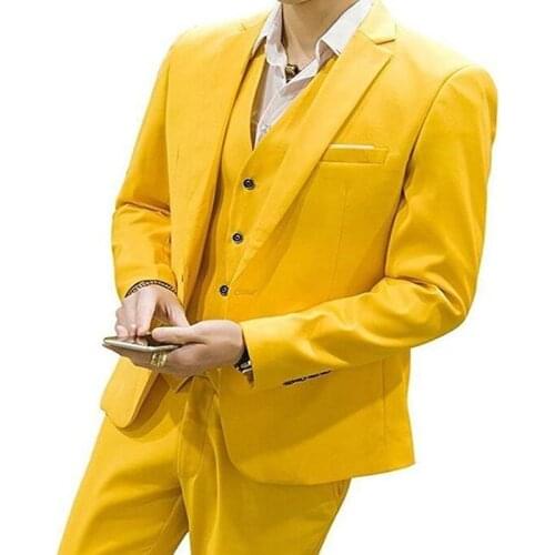Yellow 3 Pieces Mens Wedding Suits Slim Fit Peak Lapel Business Single Breasted Vest Costume Formal Terno Masculino Clothing