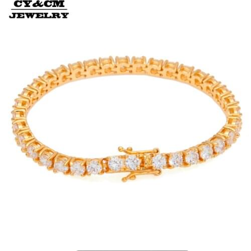 CY&CM Mens Zircon Tennis Chain Bracelet Gold Silver Color Copper Iced Out 1 Row CZ Chain Link Hip hop 7"8" Bracelets 3mm4mm5mm