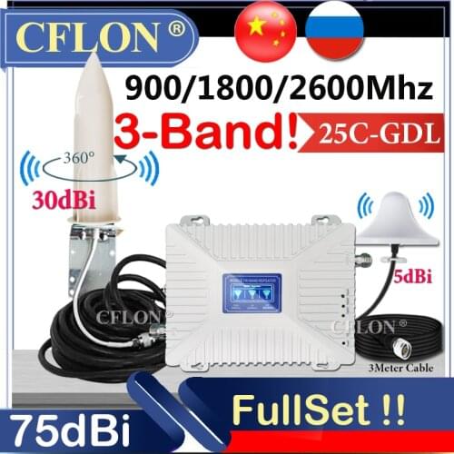 New!! 900 1800 2600Mhz GSM DCS LTE Tri-Band CellPhone 4G Cellular Amplifier GSM Repeater 2G 3G 4G Mobile Signal Booster Repeater