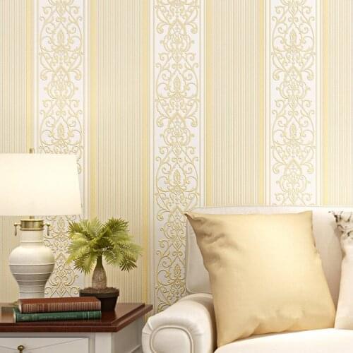 European style non woven wallpaper bedroom living room wallpaper 3D vertical stripe home warm TV background wall simple