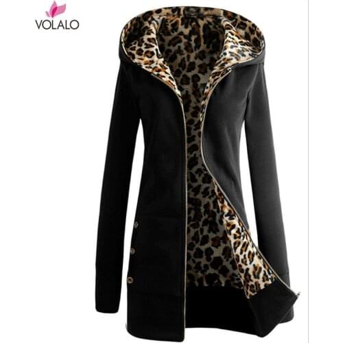 2019 New Women Plus Size Solid Hooded Coat Casual Autumn Winter Oversize Leopard Padded Coat Long Slim Velvet Jacket Outerwear