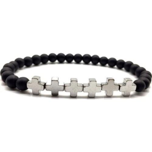 Cross 8mm bohemian multicolor Agate beads Chakra Healing Reiki Buddha Yoga Bracelet elastic adjustable Volcanic Stone Bangles sc