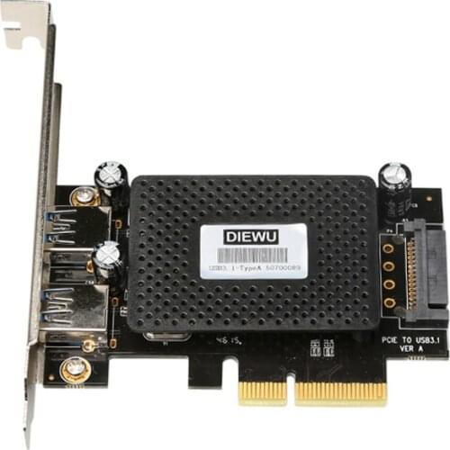 PCI-E X4 to Dual USB3.1 Type A Expansion Card with 15 Pin SATA Power 10Gbps Adapter ASM1142 Chip add on card