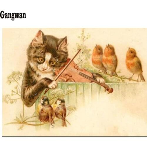 Full Drill 5D DIY Diamond Painting kitten Play the violin rhinestone painting Embroidery diamant mosaic birds Cross Stitch decor