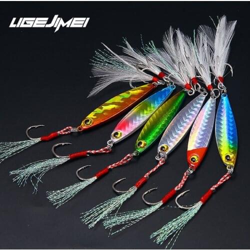 Jigging Lure Metal Jig 55mm 10g Fishing Lure Slow Jigs De Pesca De Mar Spinnerbait Esche Artificiali 1pcs Feather Hook Esfishing