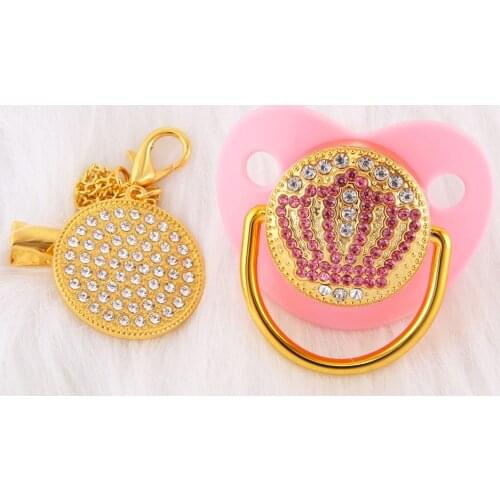 6 Colors Pink Crown Bling Bling Pacifier And Pacifier Clip For Baby Boy Girl 0-18 Months BPA Free Baby Feeding Accesorios bebe