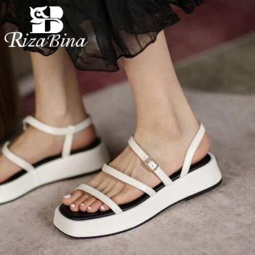 RizaBina Size 34-40 Women Real Leather Sandals Shoes Platform Buckle Strap Casual Fashion Outdoor Daily Summer Ladies Footwear