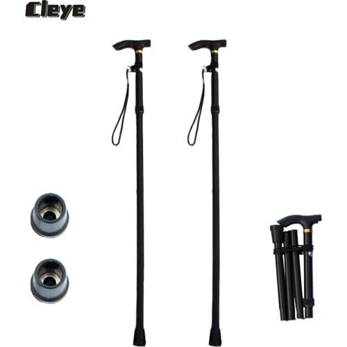 JoShock CLEYE 2pcs/lot Aluminium Alloy Four-Section Walking Hiking Stick Adjustable Folding Collapsible Trekking Poles