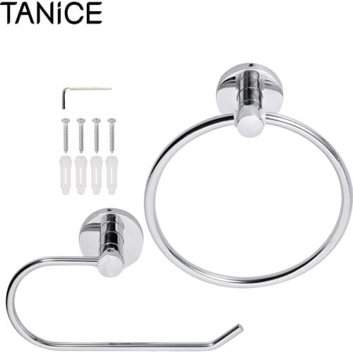TANiCE Modern Polished Chrome Bathroom Toilet Roll Holder & Towel Ring Set Round Wall Mounted Bathroom Hardware Accessories