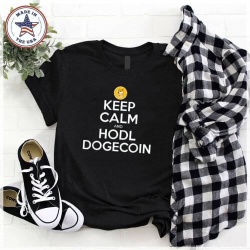 Keep Calm And HODL Dogecoin Funny Bitcoin Doge Coin Gift T-Shirt Cotton Unisex