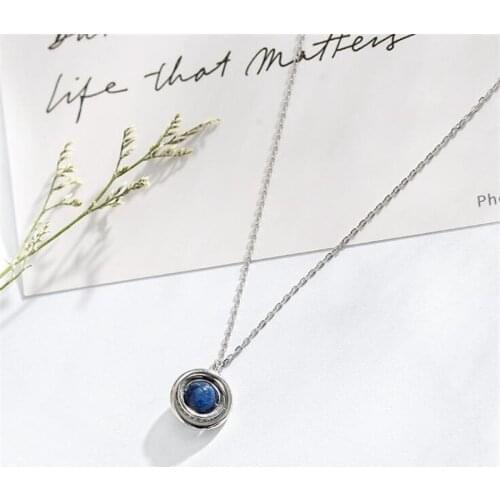 Galaxy Surrounding Blue Planet Pendant Clavicle Chain Female Necklace for Women Girls 925 Sterling Silver Jewelry Colar SN217