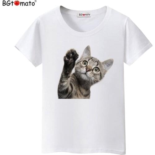 BGtomato Blue eyes smile face Cat t shirt women Popular Hot sale lovely shirt Good quality brand soft shirts casual tops