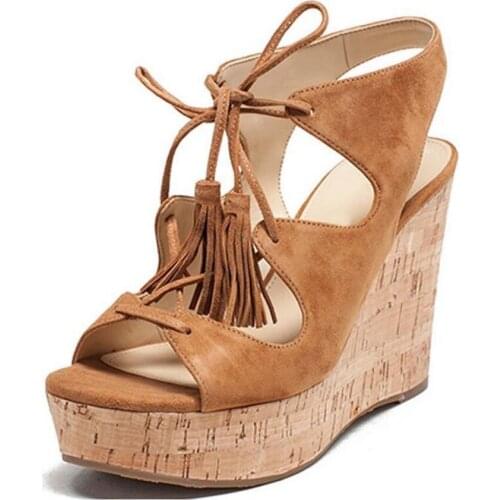 2020 Summer Newest Mixed Color Lace Up Women Sandals Wedges High Heel And Platform Design Flack High Heel Women Shoes Sandals