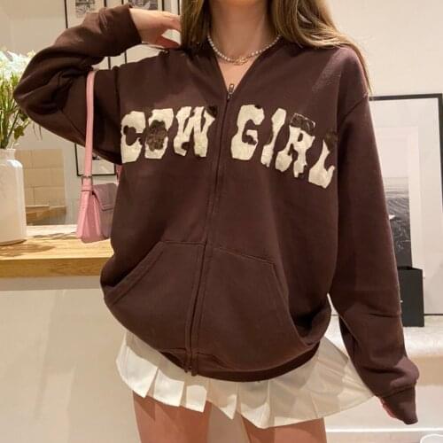 Womens Casual Zip Up Hoodies Long Sleeve Letter Pattern Hooded Sweatshirts With Pockets All Seasons Fashionable Everyday Wear