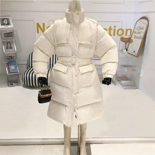2021 Winter Down Coat Women Long Slim Puffer Fluffy Parkas Female 90% White Duck Down Jacket White