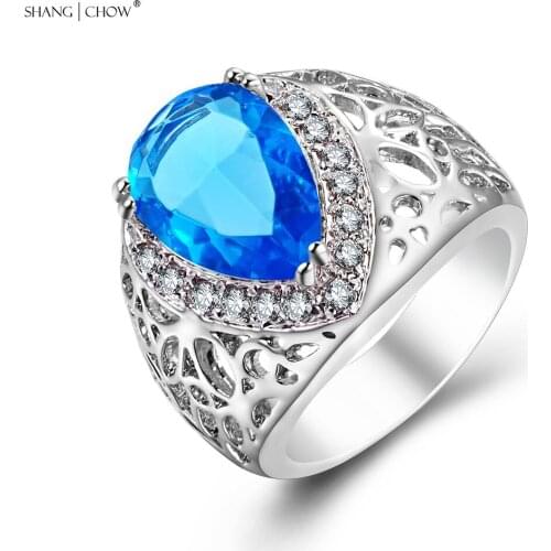 New Autumn Charm Jewelry water drop Blue Quartz Stone 925 Sterling Silver Ring for women Wedding anniversary R1477