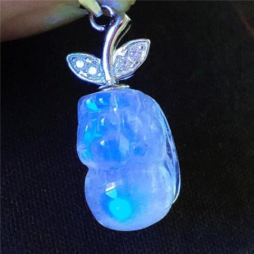 Women Lady Necklace Crystal Pendant Suspension Pi Xiu Shape Design Strong Blue Light Natural Moonstone Pendant 16*10mm