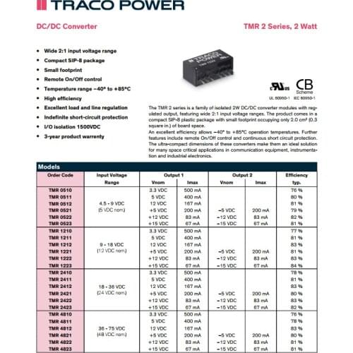 10pcs/Lot TMR-1223 TMR 1223 Non-Isolated DC/DC Converter +/-15V 2W Output-15V-15V-67mA-67mA input-9V-18V