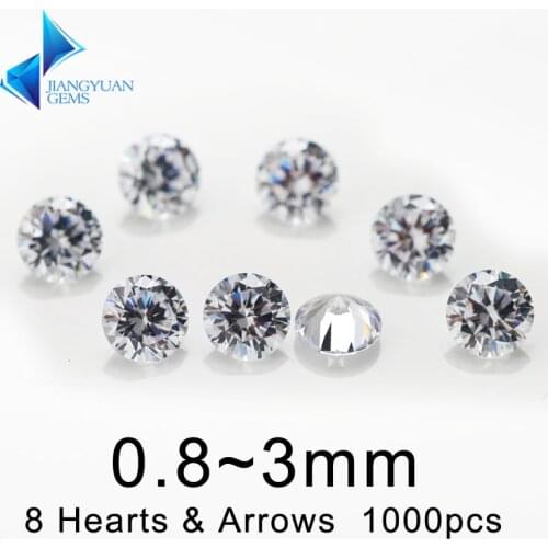 1000Pcs 0.8-3.0mm 8 Hearts And 8 Arrows Cut 5A Quality White Cubic Zirconia Loose CZ Synthetic Gemstone For Jewelry