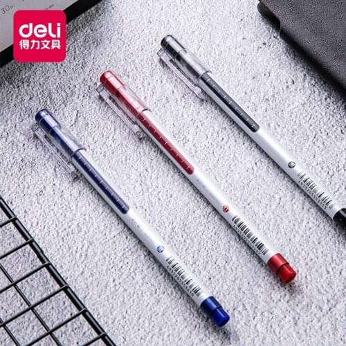 12PCS Deli A426 Gel Pen Durable 2 Times Large Capacity Pen 0.5mm Black Blue Red Creative stationery office school supplies